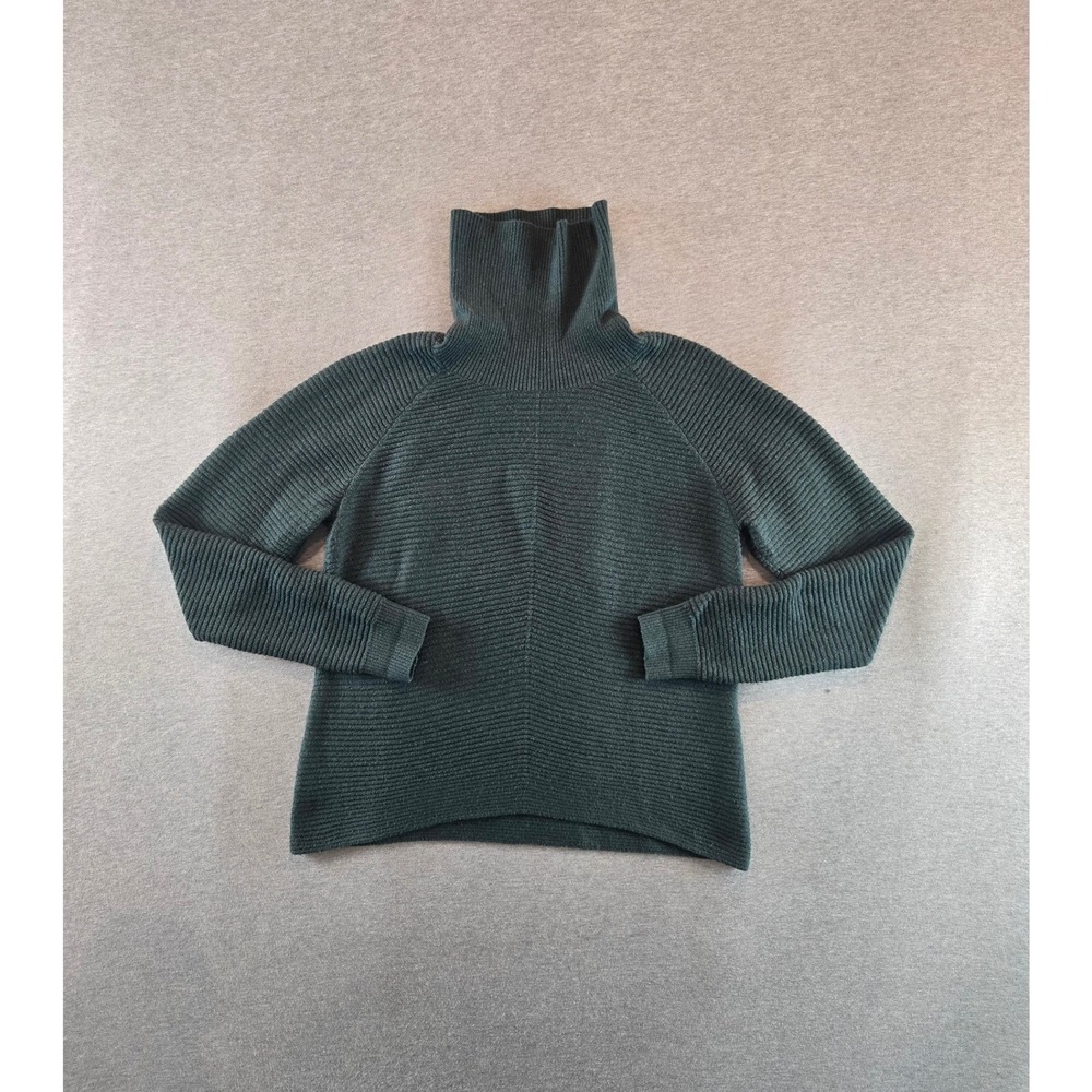 Kuhl Solace Sweater Women S Odyssey Green Merino Wool Blend Ribbed Turtleneck